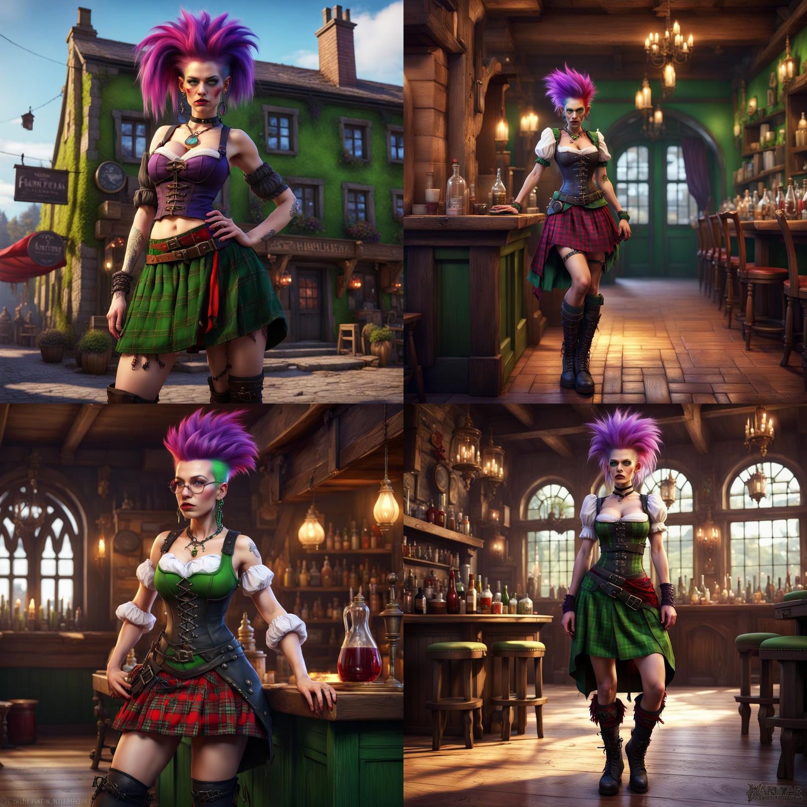 Fantasy Tavern Wench with Green Mohawk, Digital Art