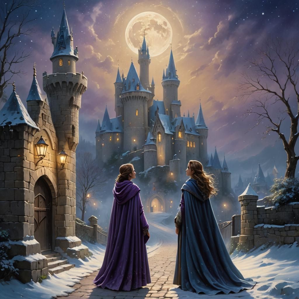 Ethereal Girl at Castle Gate in Winter