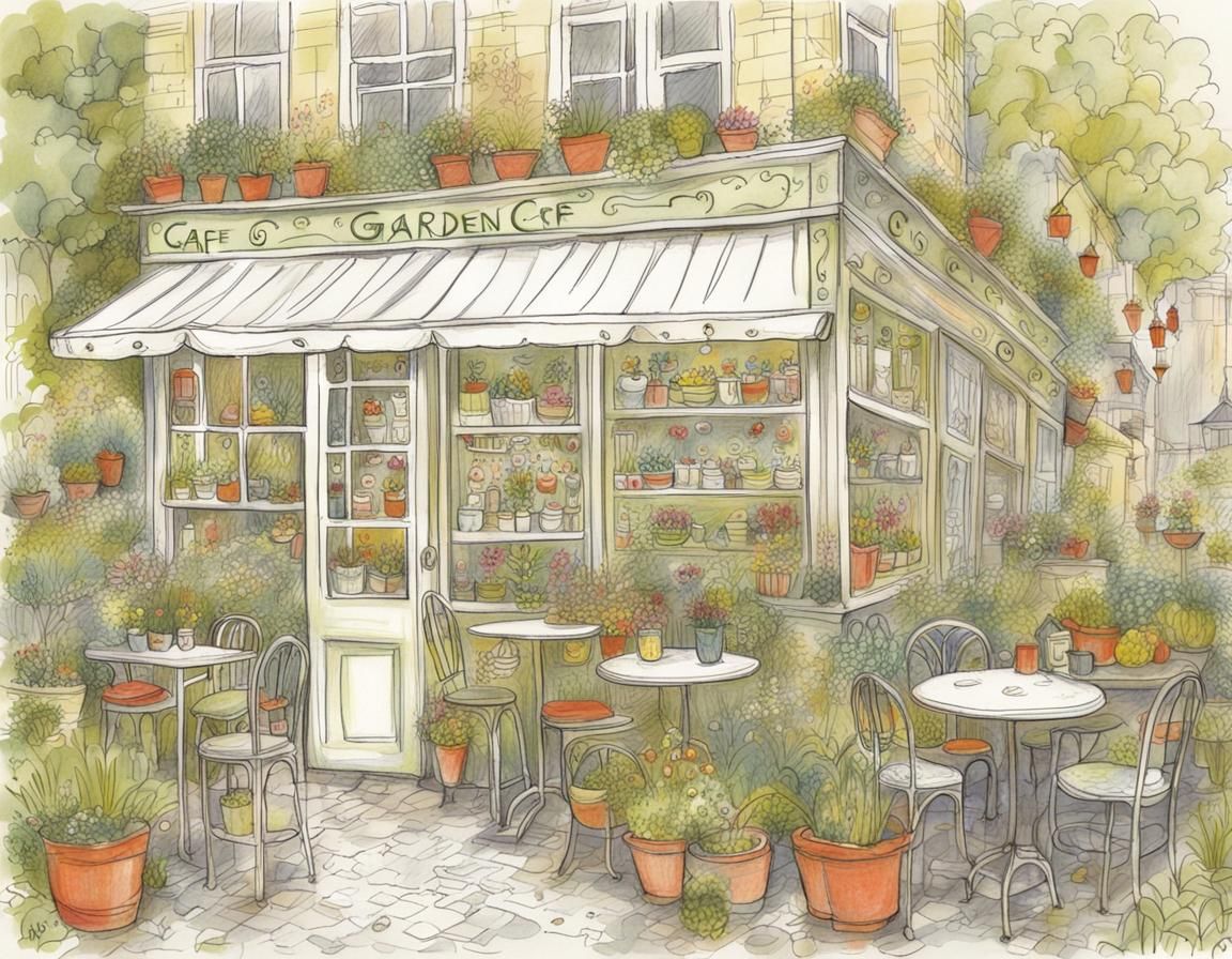 Garden Cafe in Sketchy Doodle Style