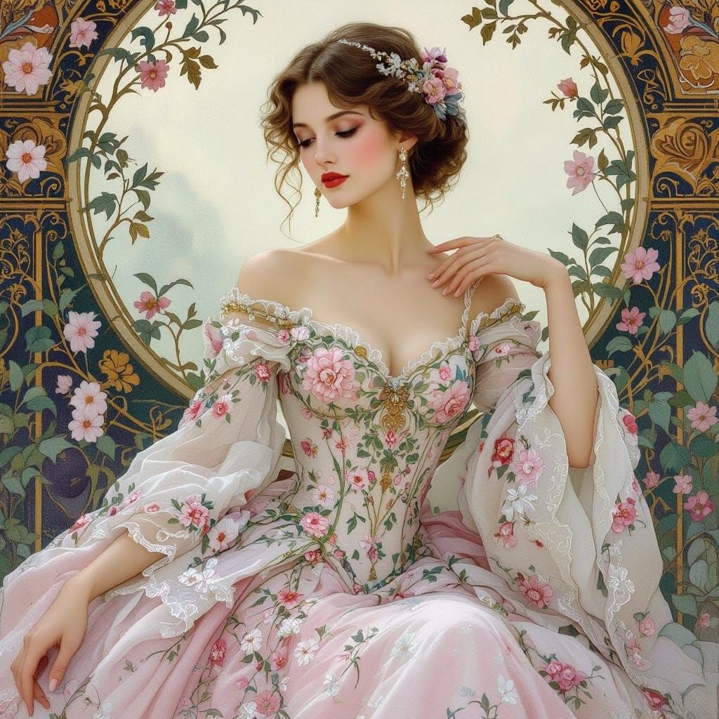 Ethereal Lady in Lavish Embroidered Gown