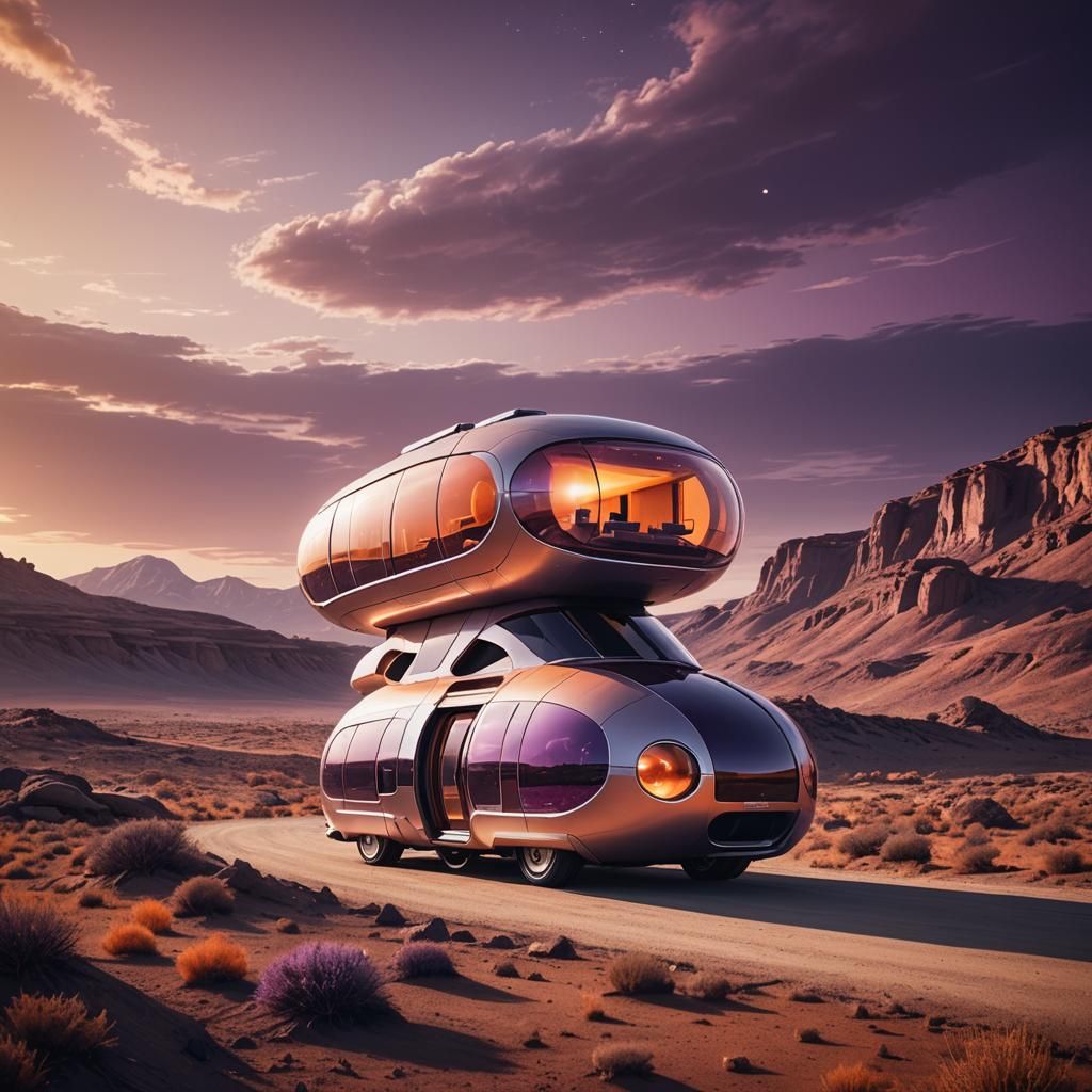 Elegant Autonomous House on Wheels in Futuristic Landscape