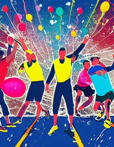 Cartoonish 1950s Water-Balloon Fight in Cinematic Style