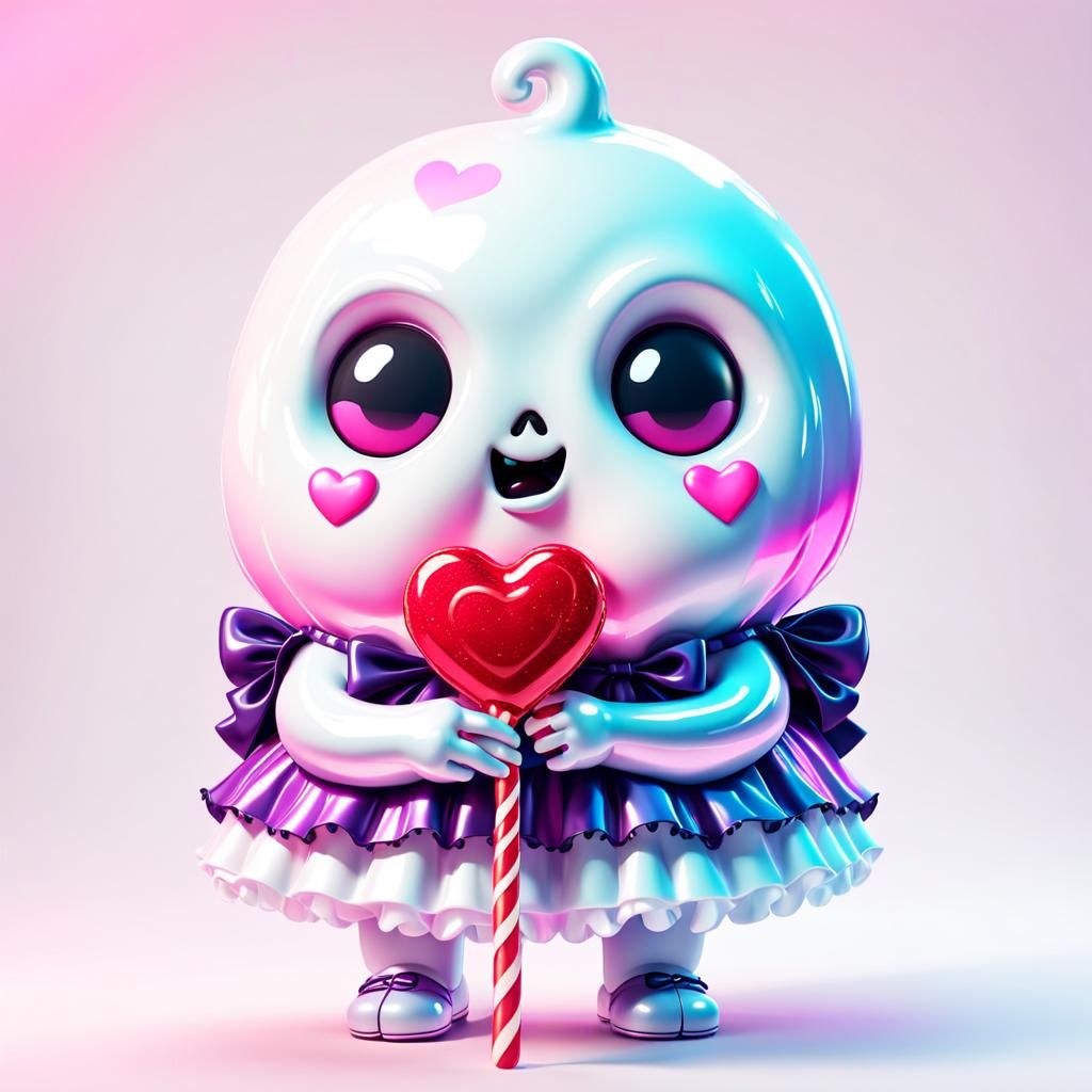 Chubby Kawaii Ghostface with Heart Lollipop, 3D Art