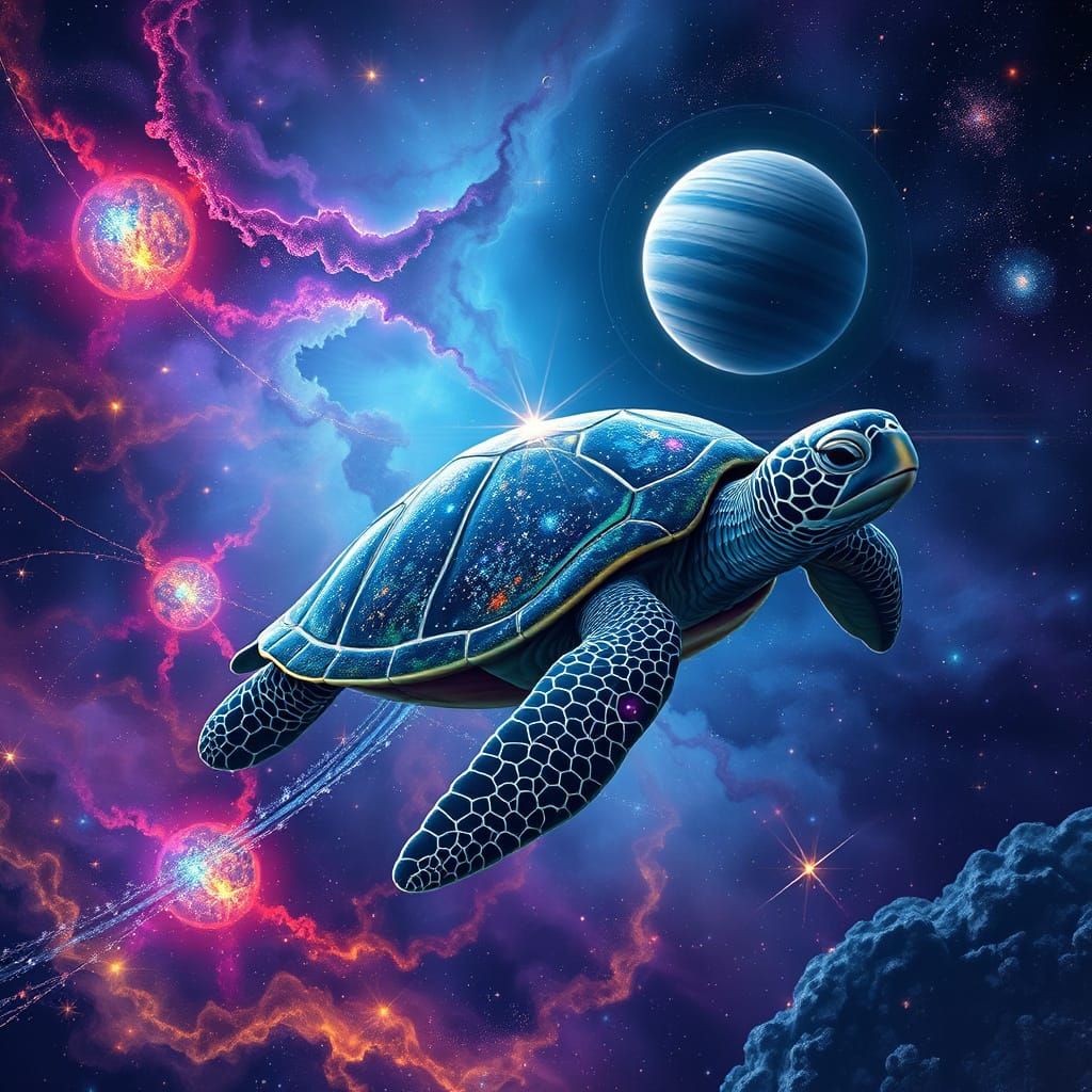 Cosmic Sea Turtle Adorned with Constellations