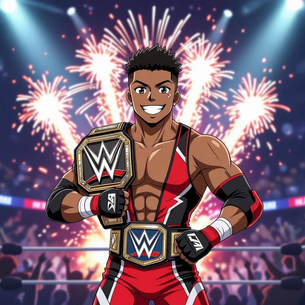 Anime Wrestler Wins Championship in Fiery Pyro Display