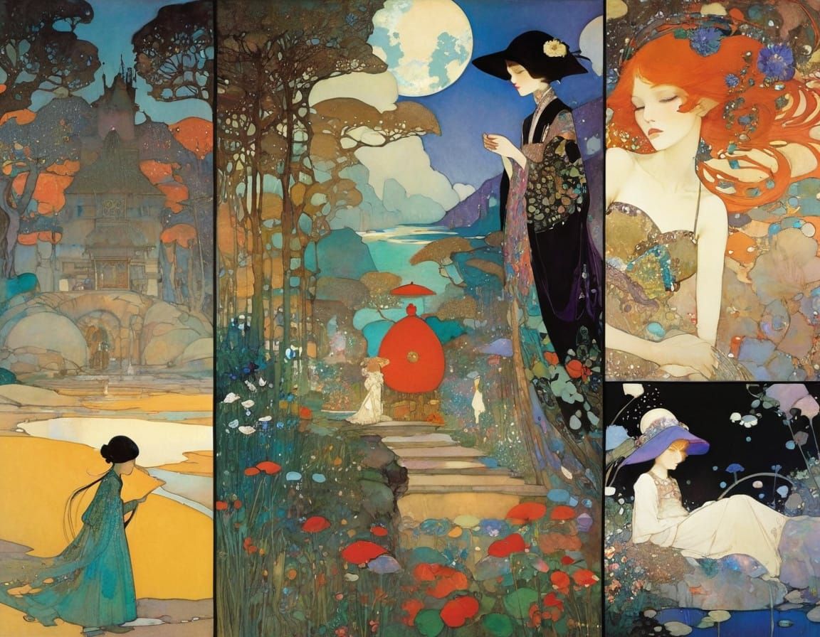 Mountain People in Art Nouveau Style