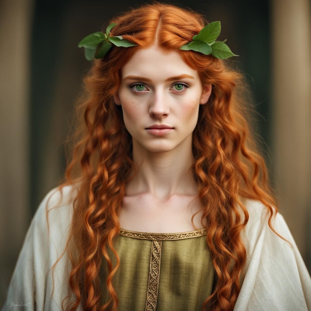 Ancient Greek Beauty with Red Hair Portrait