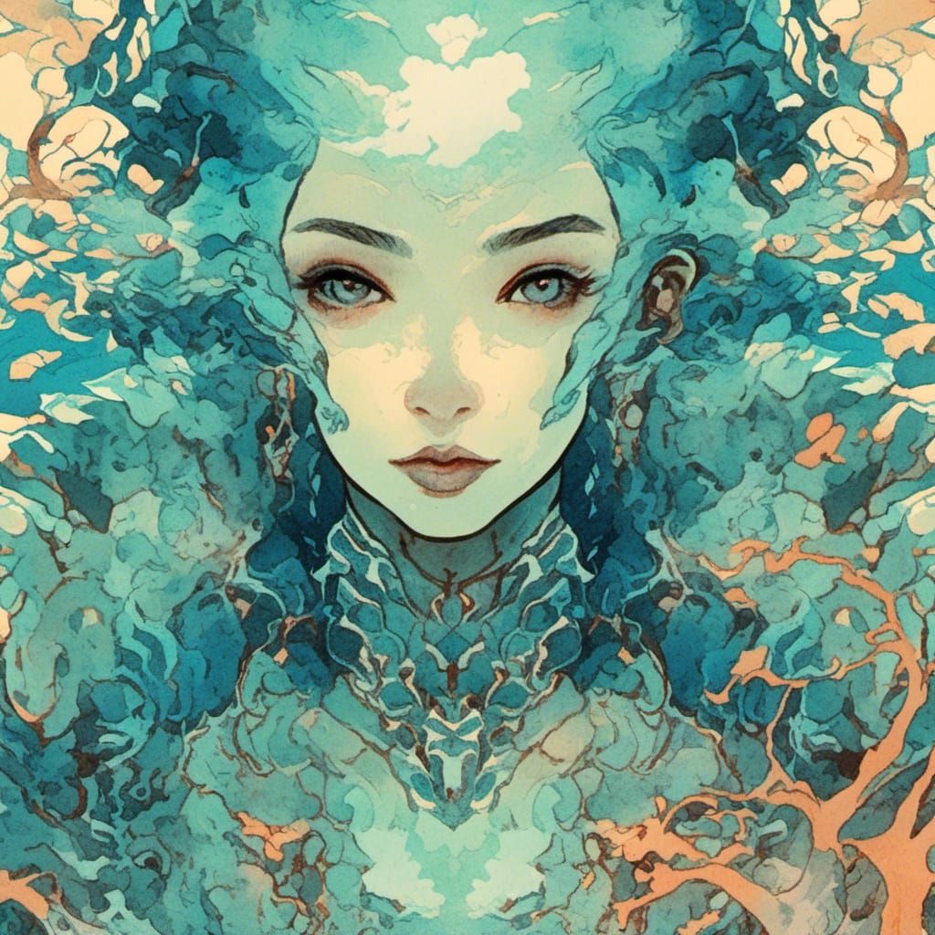 Blue Figure in Ukiyo-e Underground Comix Style