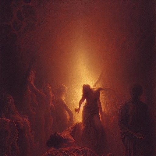 Orpheus and Eurydice in Hell, Dark Fantasy Art