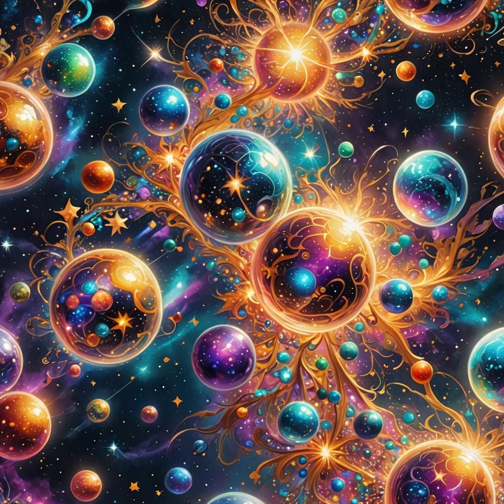 Cosmic Orbs in Vibrant Digital Art Style