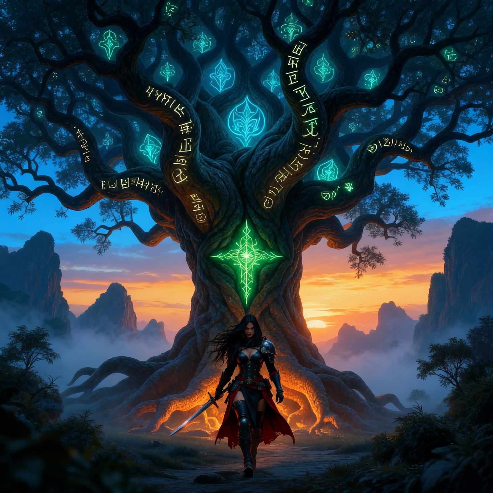 Surreal Rune Tree Protected by Warrior