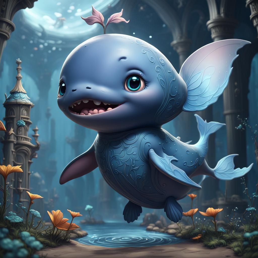 Chibi Fairy Blue Whale: Detailed Digital Art