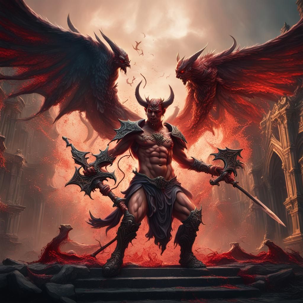 Epic Battle: Devil Versus Angel in Detailed Fantasy Art