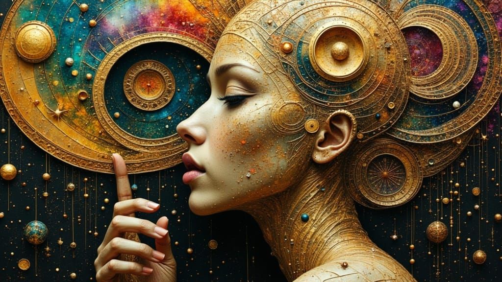 Surreal Face Blending Mechanical and Cosmic Elements