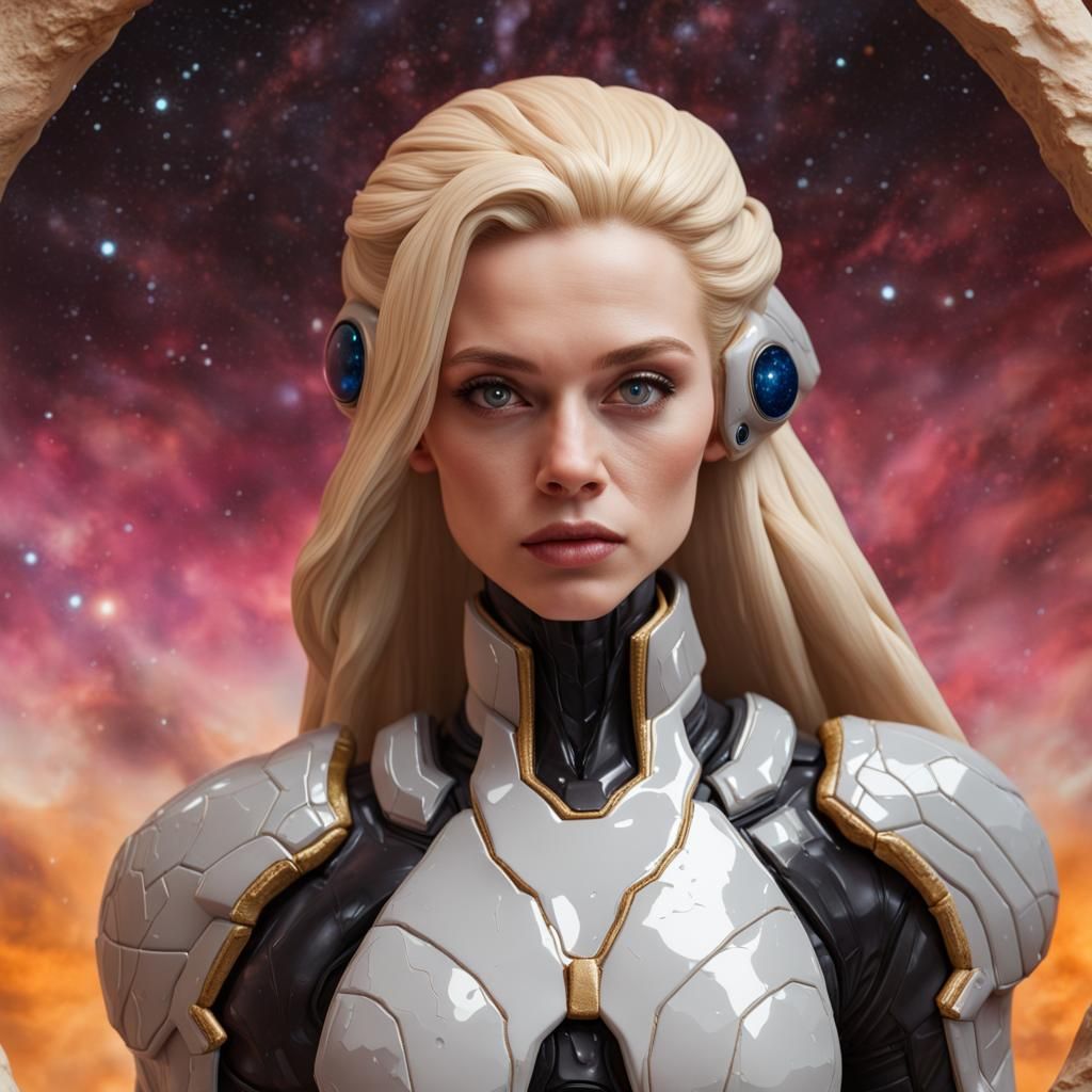 Cyberpunk Female General in Resin Geode Pour