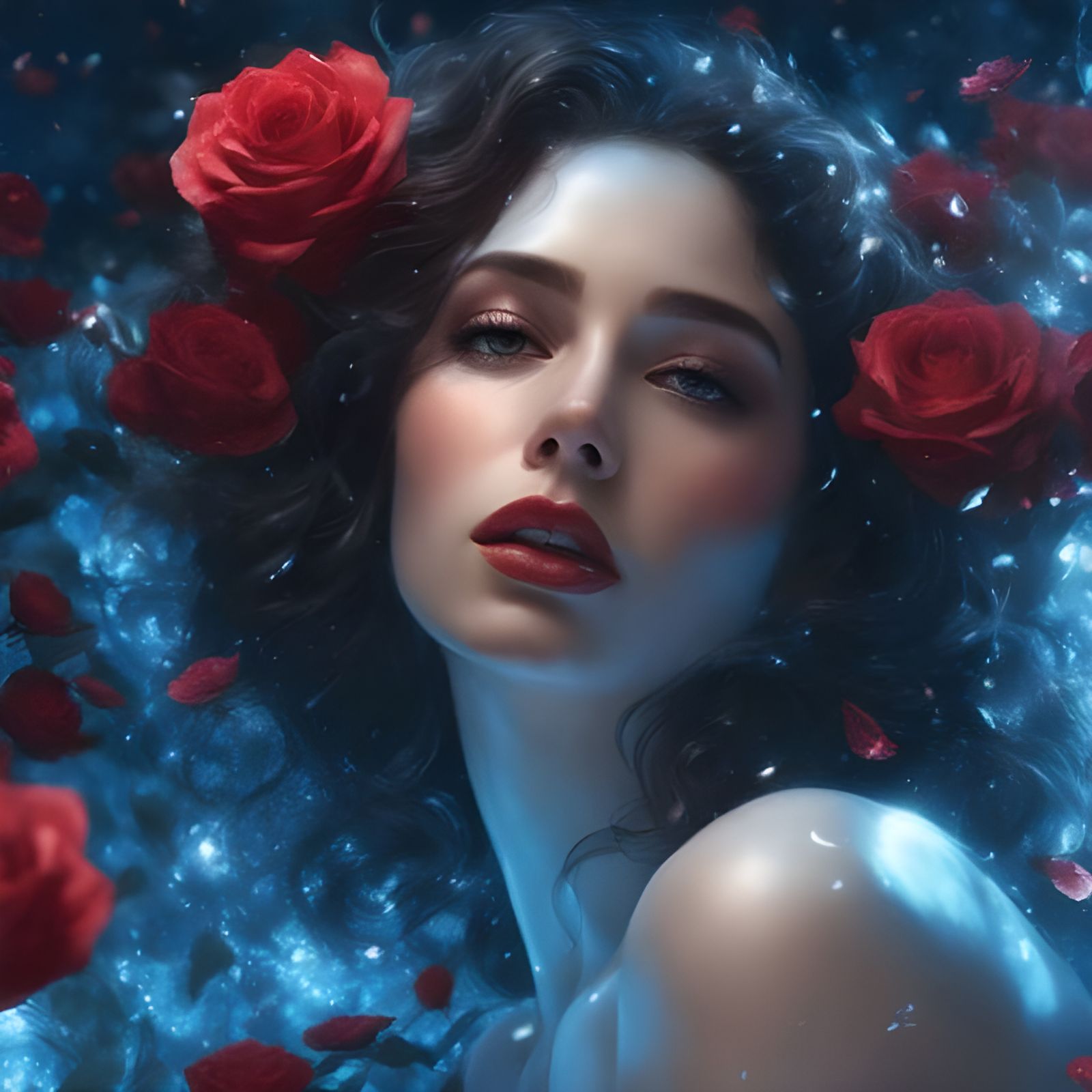 Fiery Enchantress in Bioluminescent Garden, Digital Art