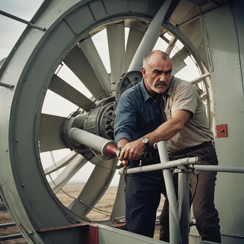 Sean Connery in Wind Tunnel Test, Cinematic Still