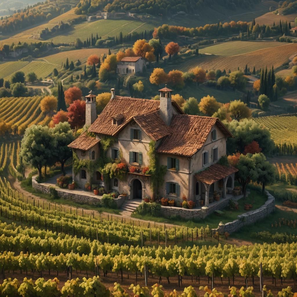 Italian Farmhouse in Vineyard: Matte Painting