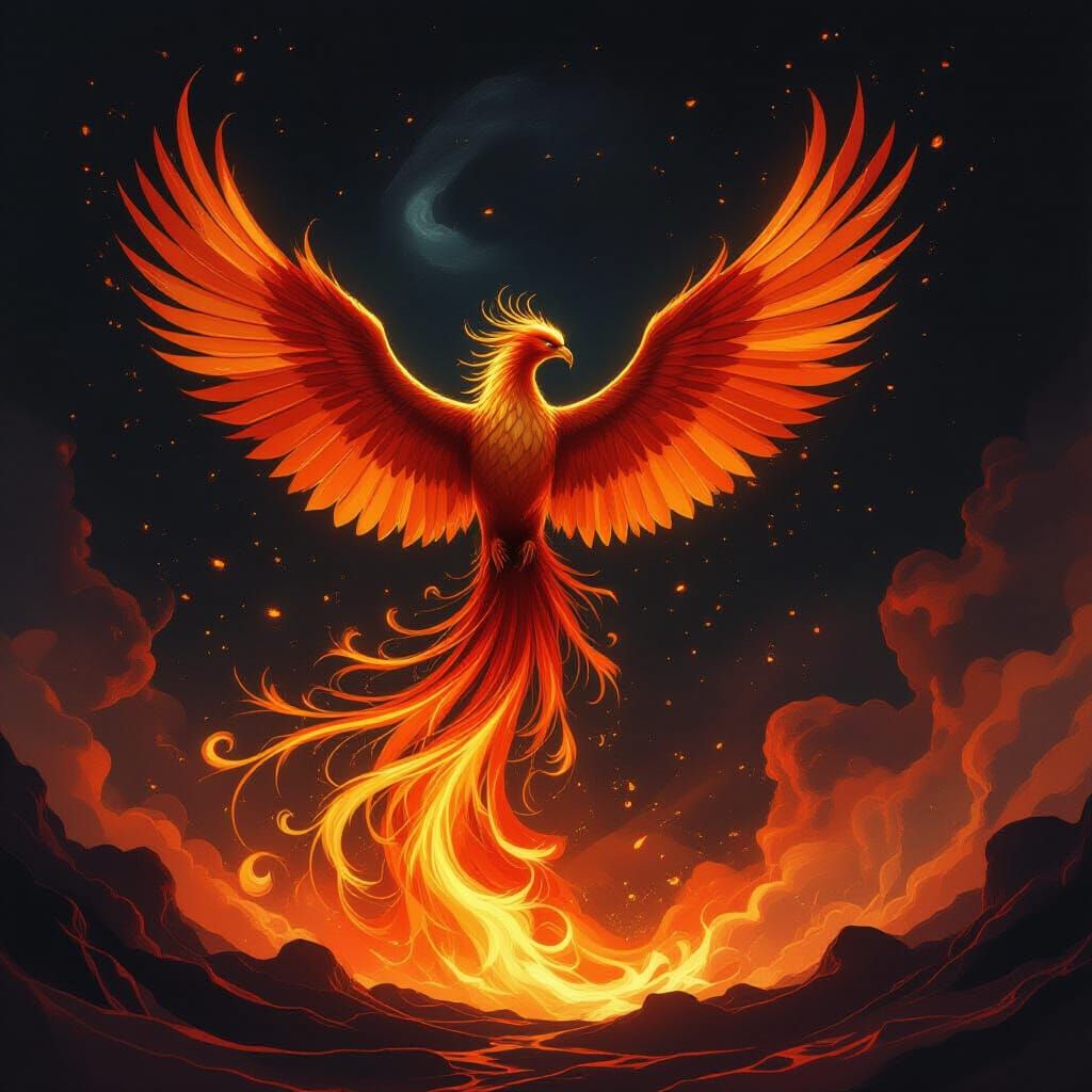 Majestic Phoenix Rises from Fiery Vortex in Cosmic Expanse