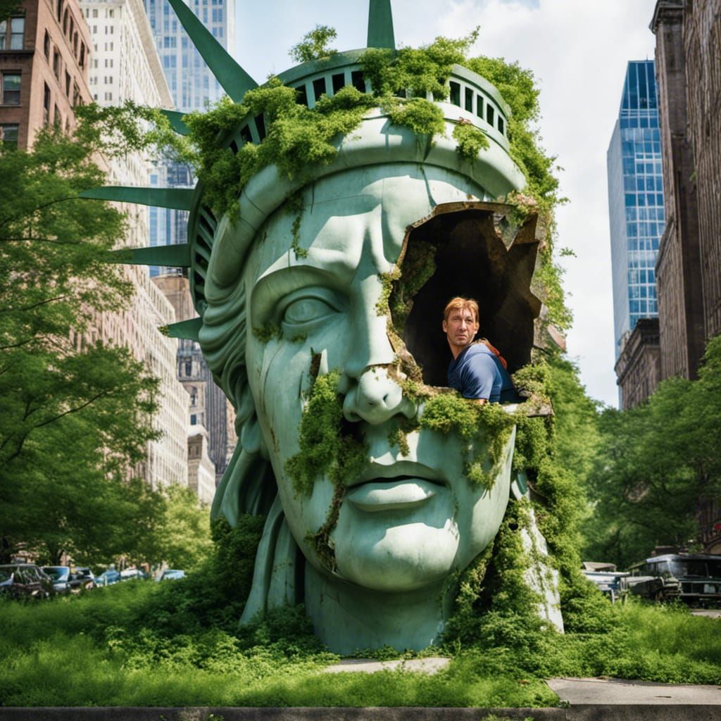 Statue of Liberty Face in Overgrown City