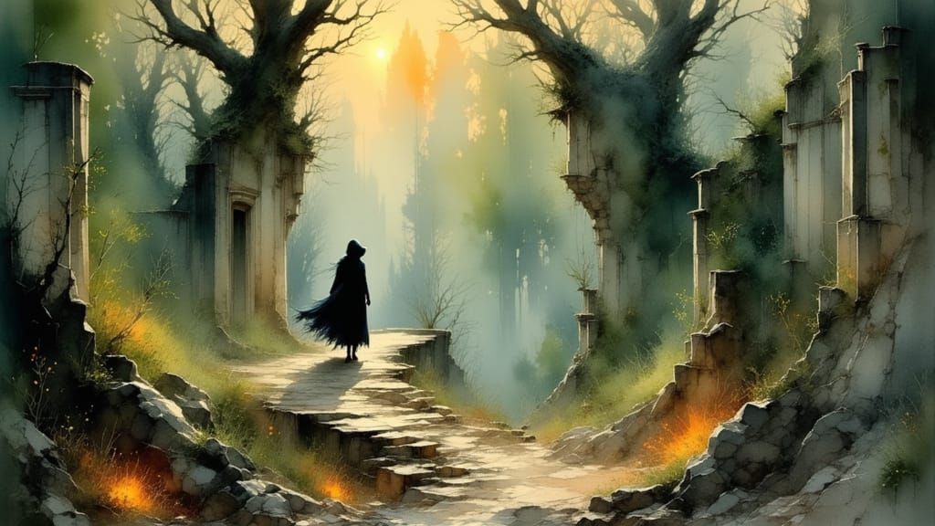 Dark Fantasy Figure on Apocalyptic Path