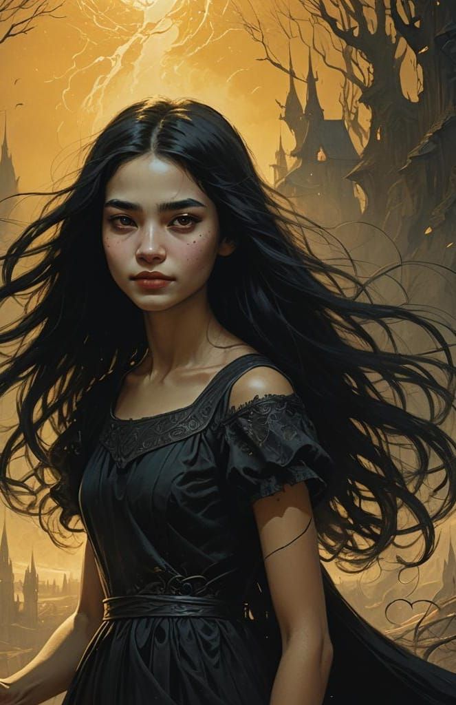 Girl on Broom in Fantasy Matte Painting