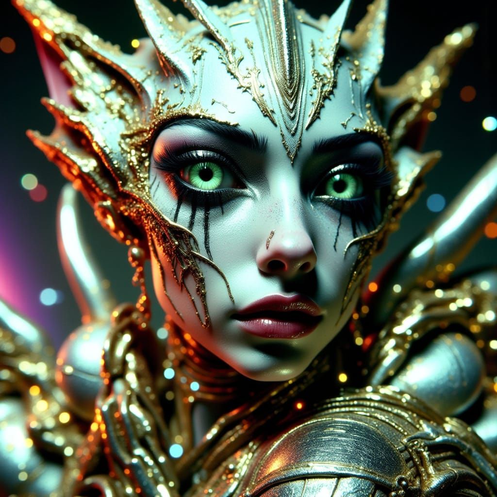 Hyperrealistic Portrait of an Alien Woman in Metallic Jumpsu...