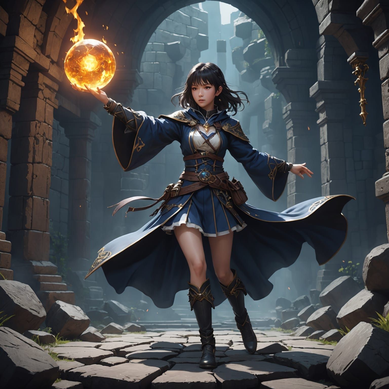Dark Sorceress Casts Dungeon Magic: 3D Anime Art