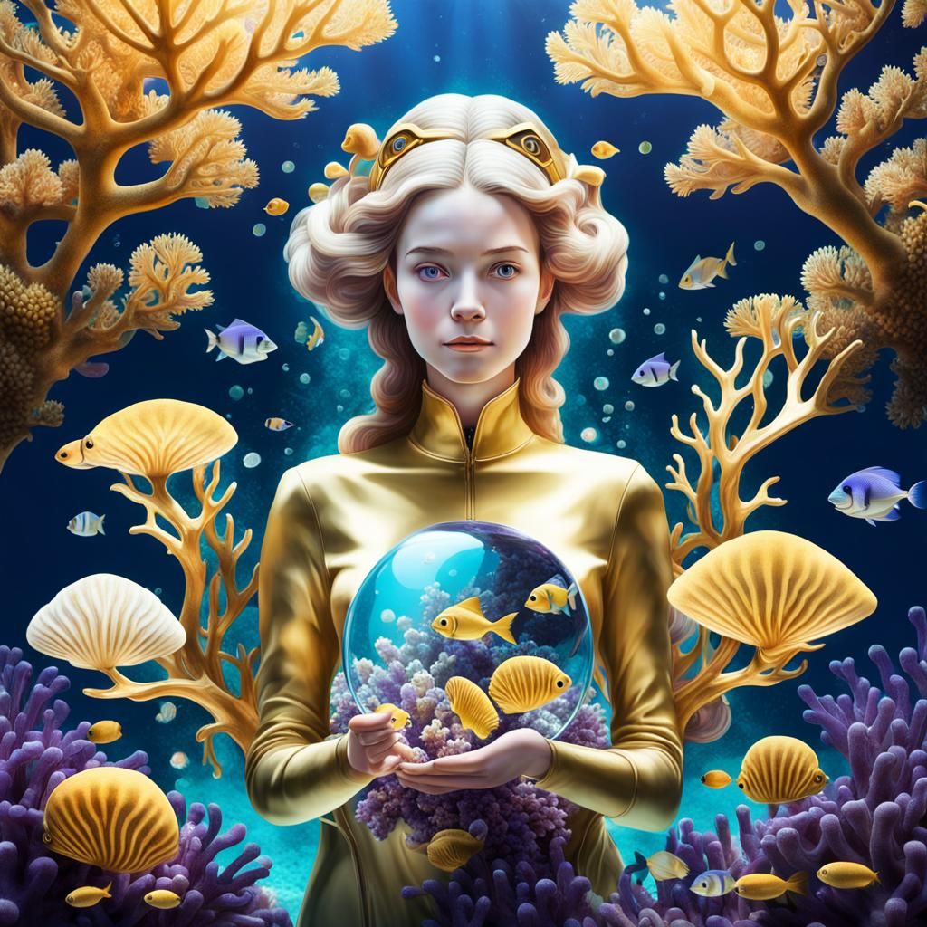 Luminous Coral Reef Ecosystem with Glass Fish