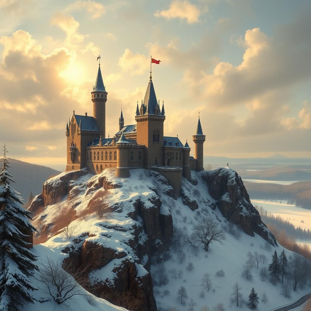 Medieval Castle in Snowy Finland: Old Masters Painting