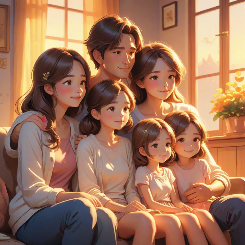 Whimsical Family Portrait in Pastel Colors