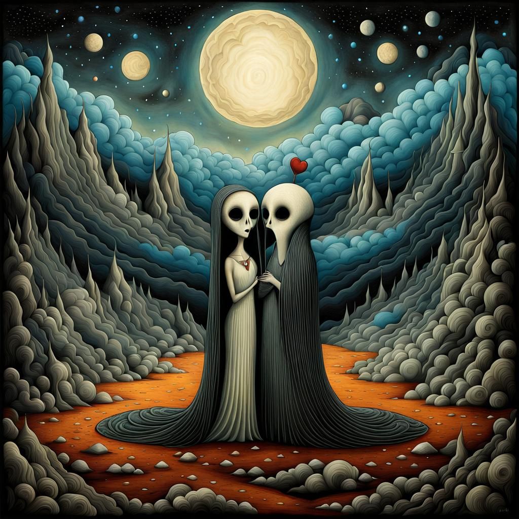 Surreal Kiss in a Desolate Land: Abstract Art