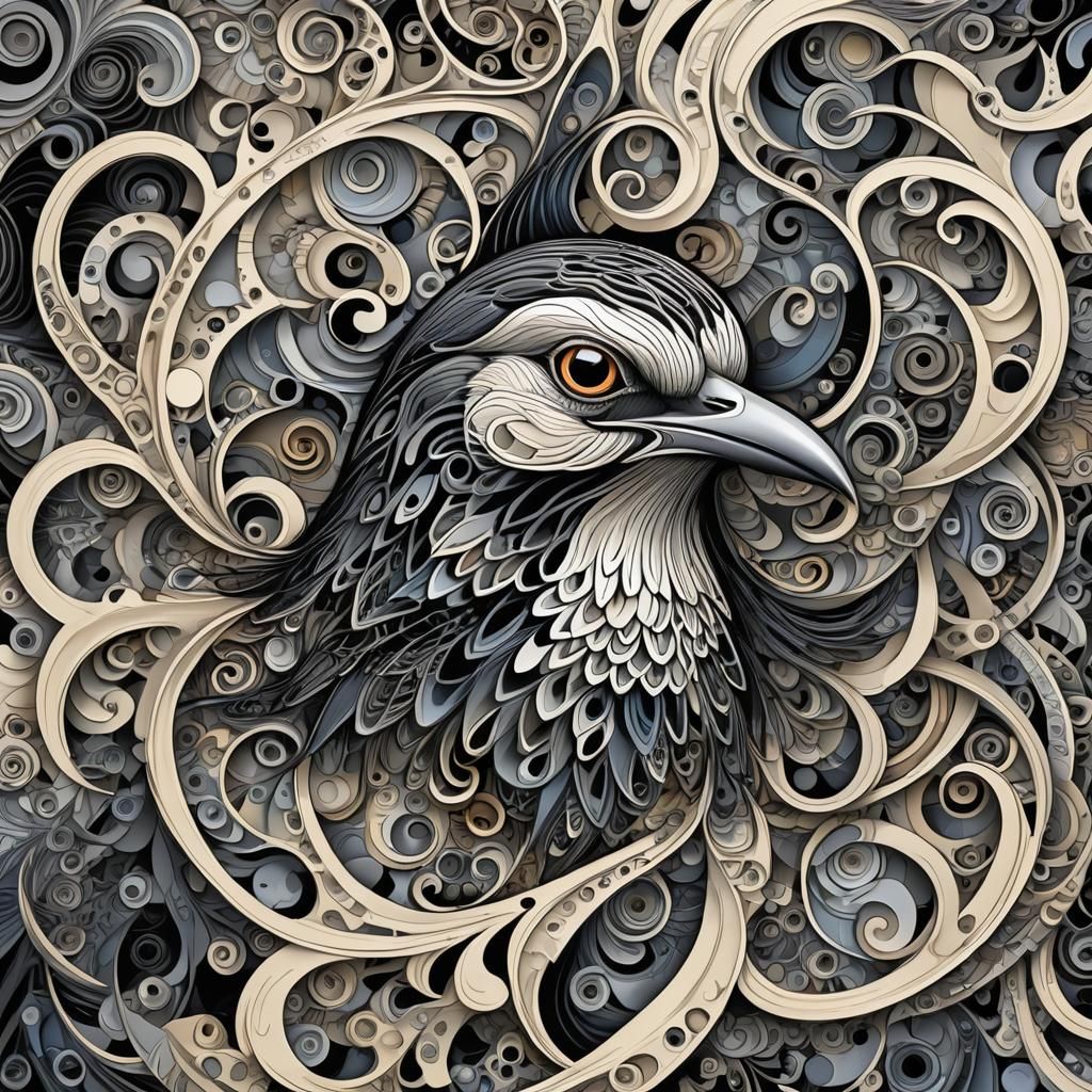 Abstract Mockingbird Fractal in Vector Art Style