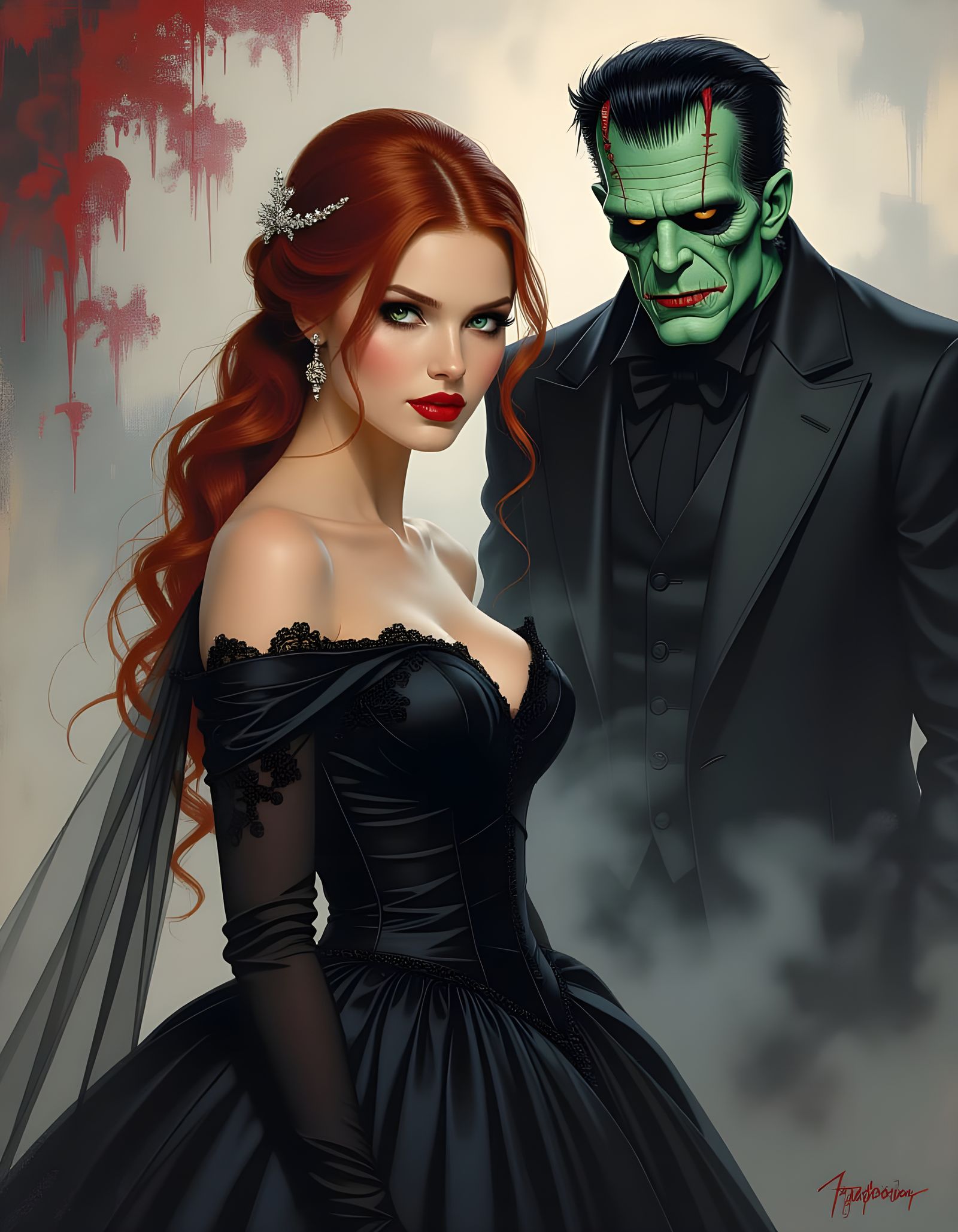 Gothic Bride with Frankenstein in Dark Shadows