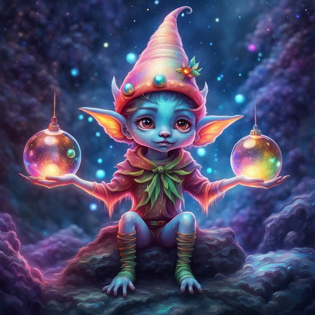 Cute Christmas Elf in Cosmic Style