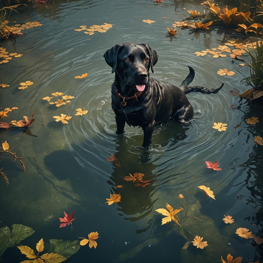Black Lab in Water: Detailed Matte Painting
