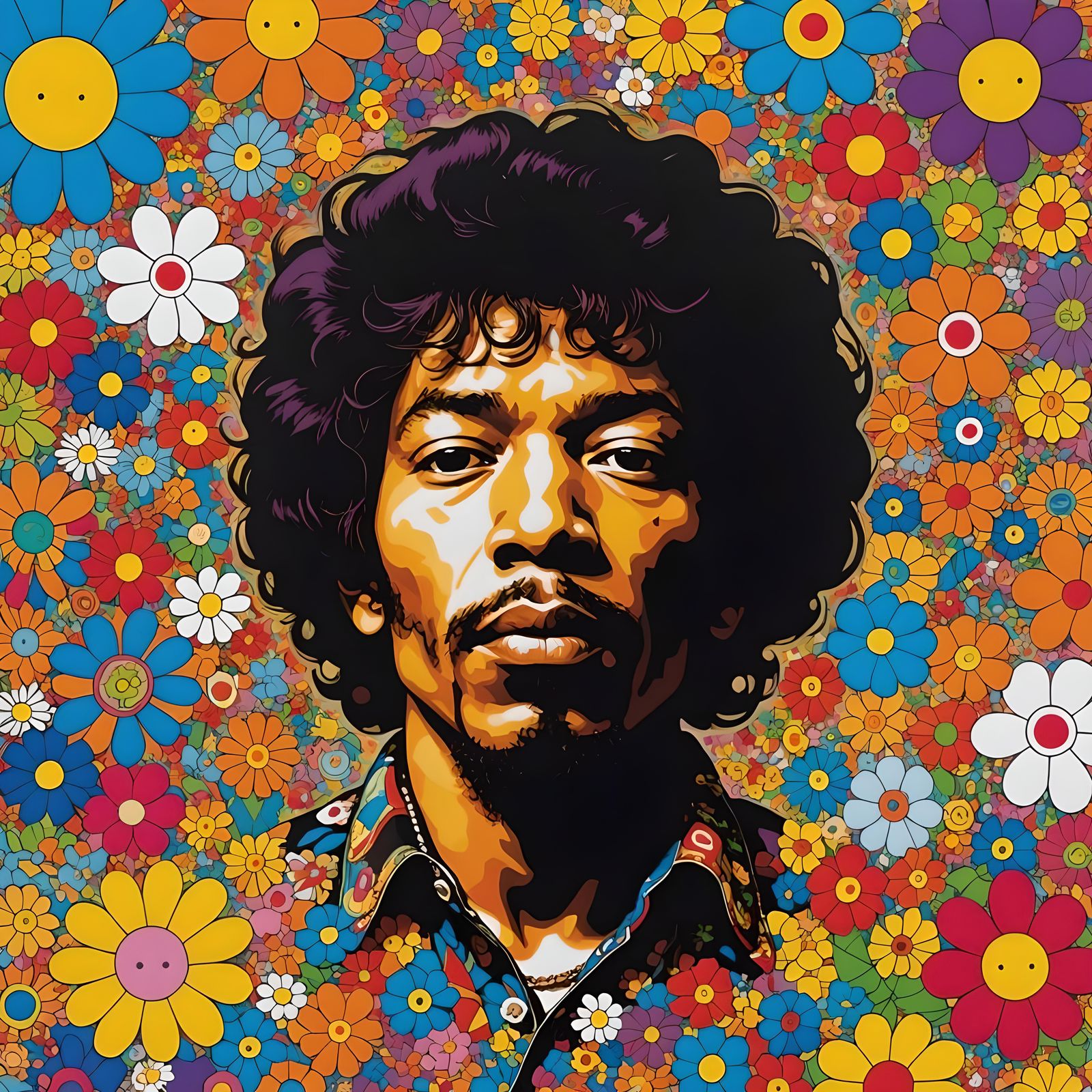 Psychedelic Jimi Hendrix Portrait in Groovy 60s Style