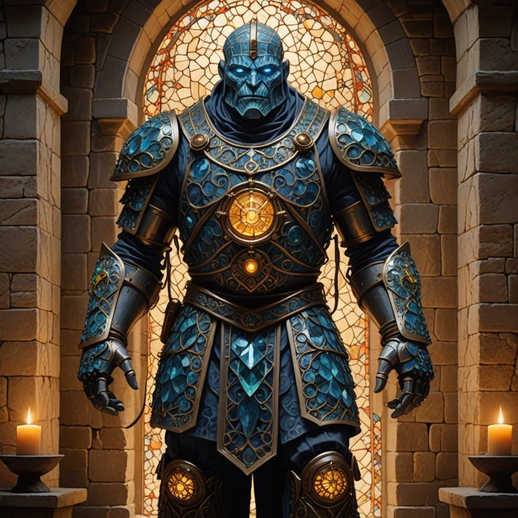 Towering Glass Bead Golem in Stone Chamber