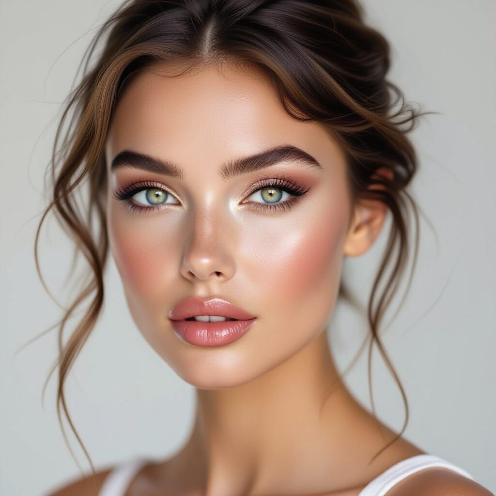 Woman's Glossy Makeup Close-up in Soft Light