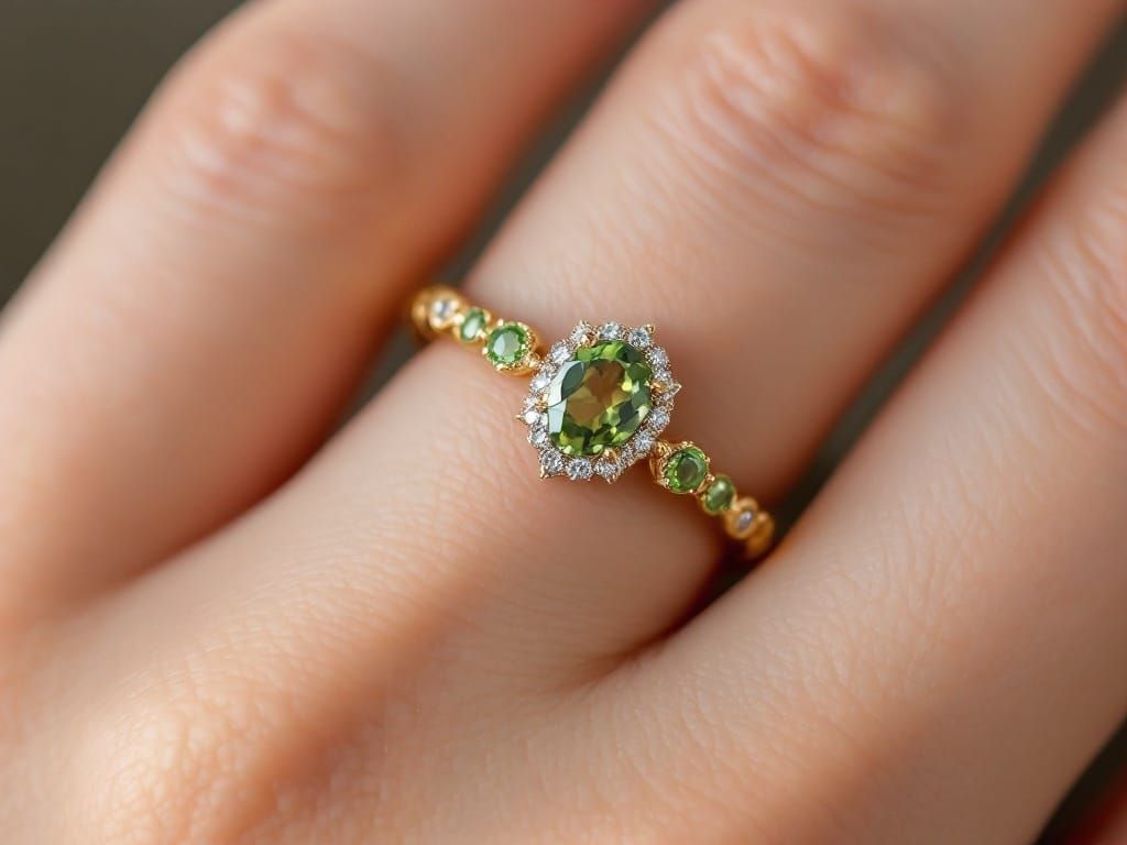 Luxurious Peridot and Sapphire Ring in Gold Setting