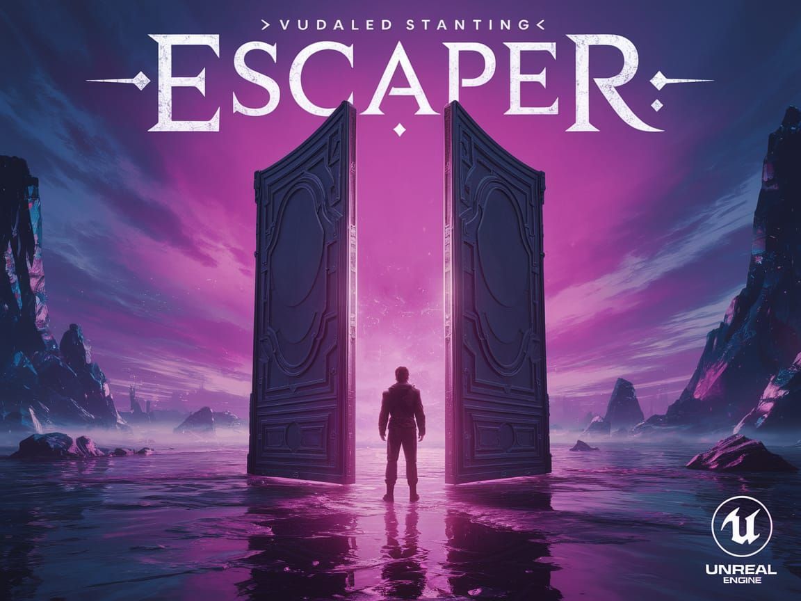Epic Video Game Cover: Character at Giant Doorway