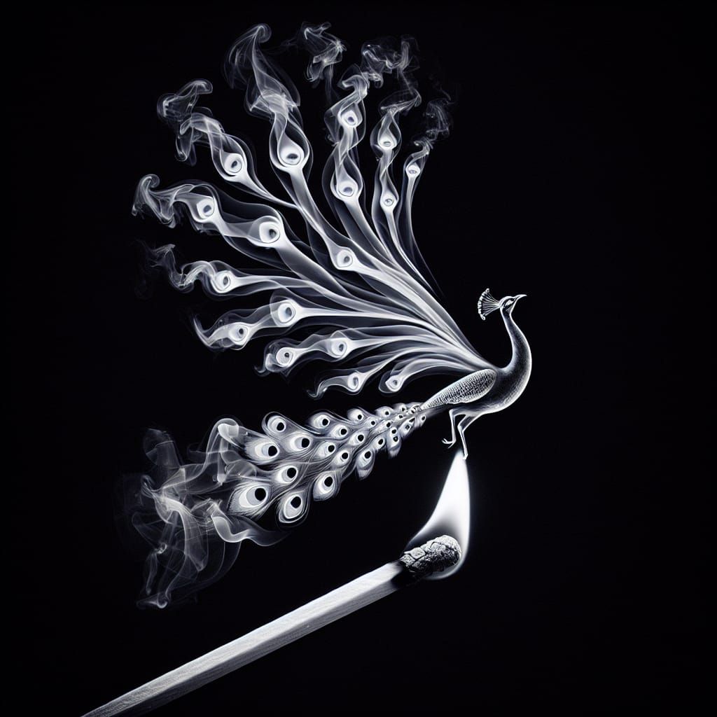 Peacock in Flight: A Smoke Art Creation