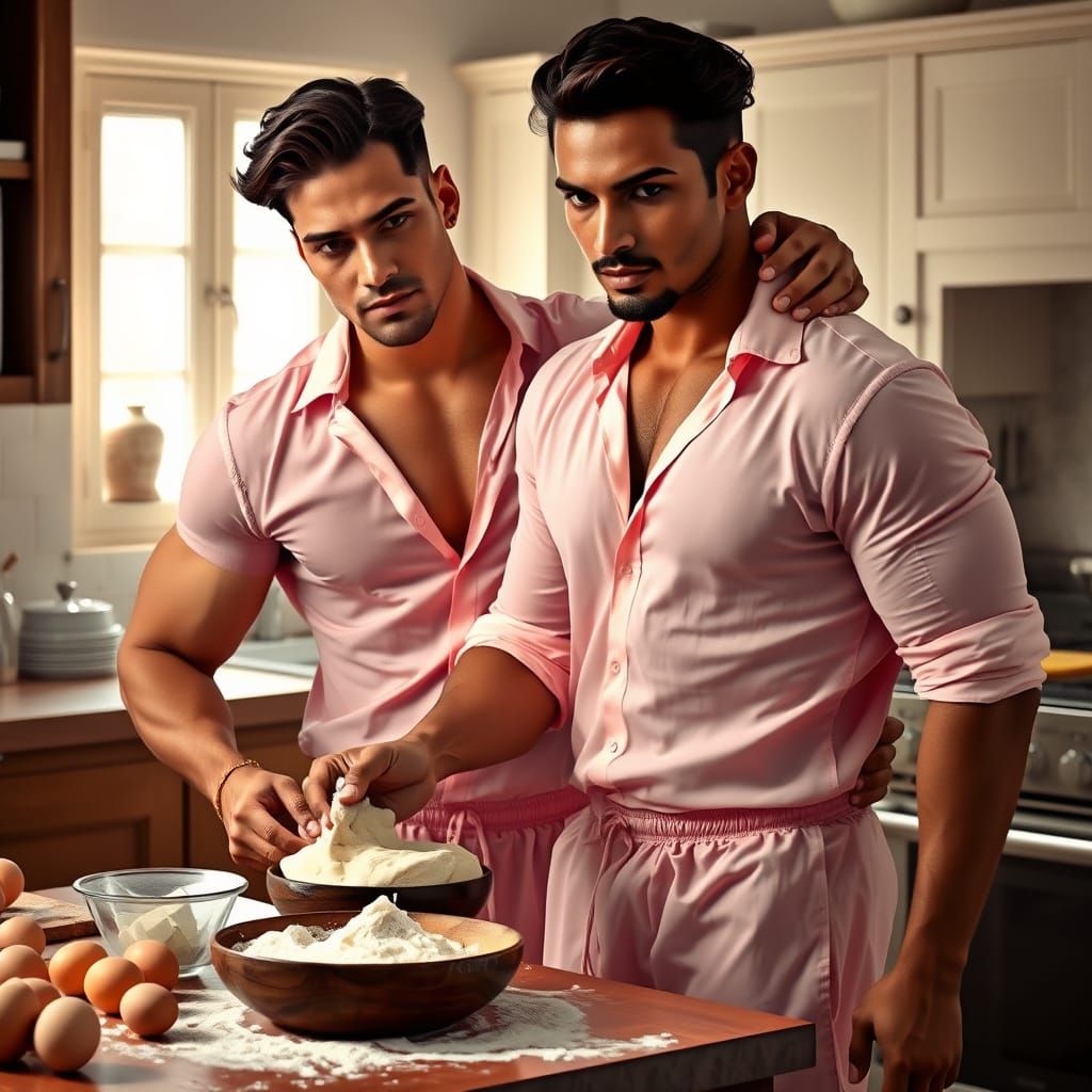 Romantic Kitchen Scene with Two Muscular Men