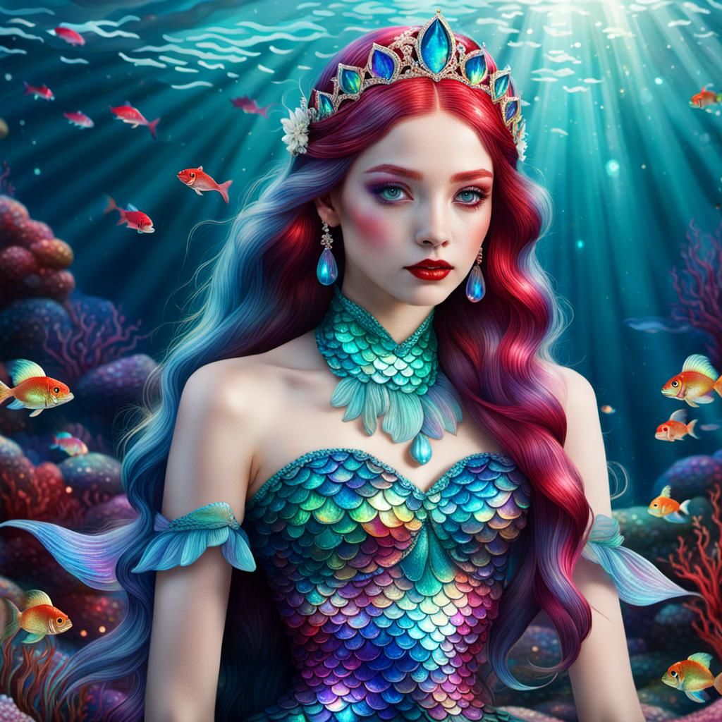 Iridescent Red Mermaid Princess of the Sea