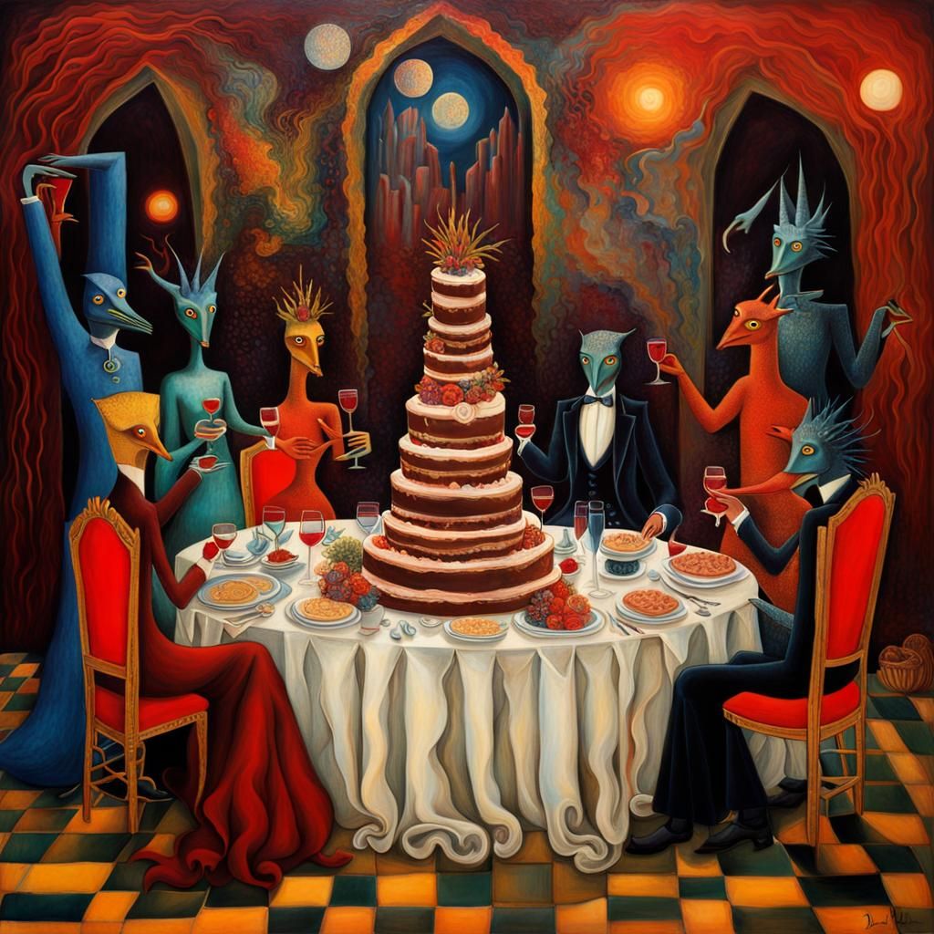 Surreal Wedding Toast in Dreamlike Watercolor