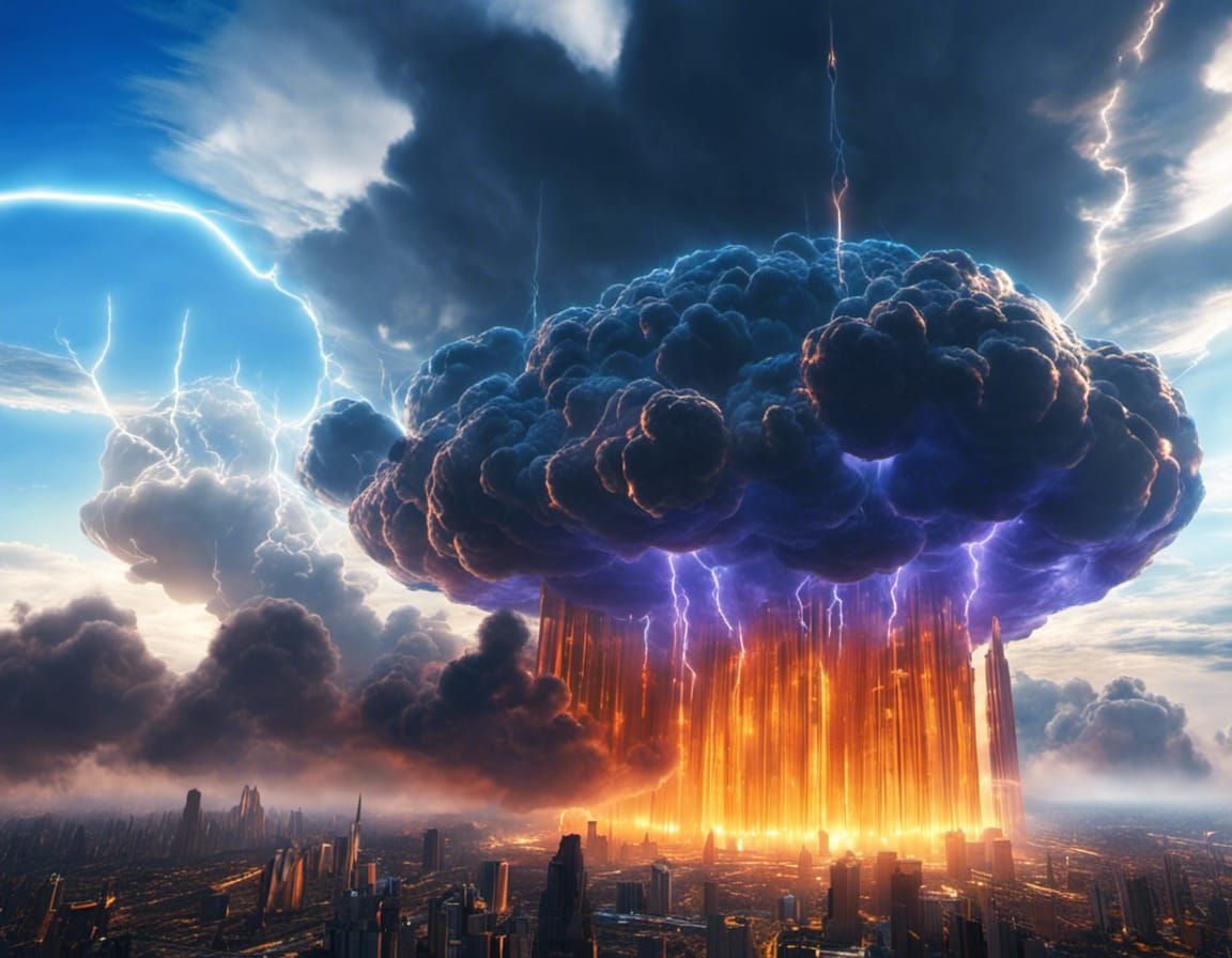 Retrofuturistic Cloud City with Lightning, Splash Art