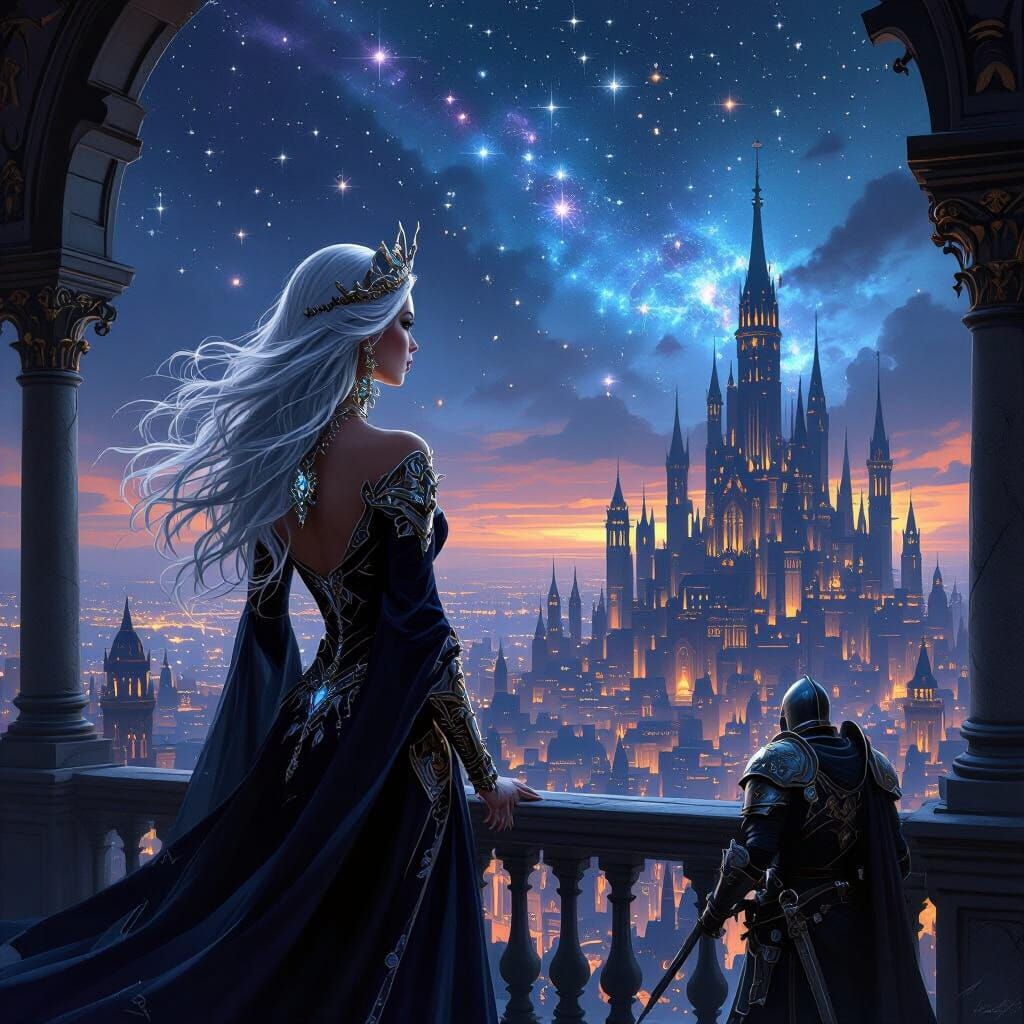 Queen of Stars Overlooking Fantasy City