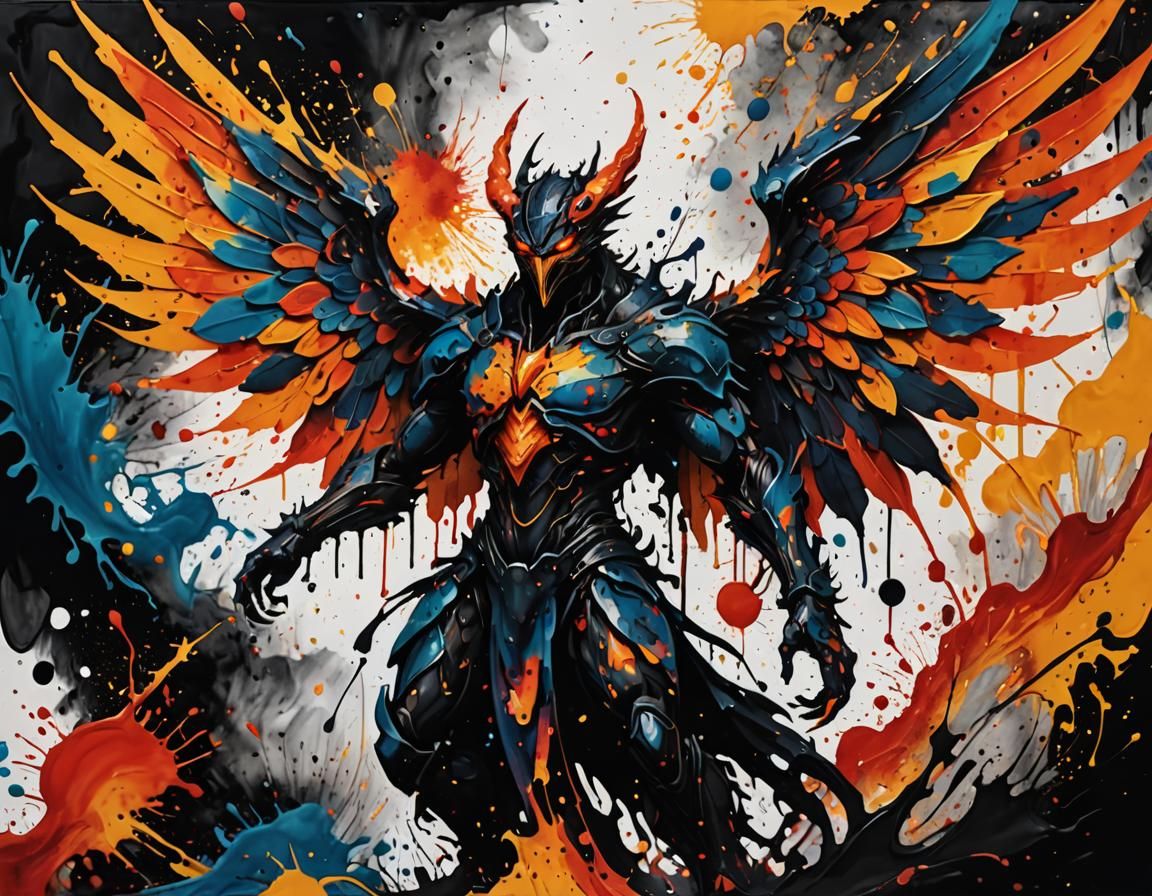 Mythical Creature Emerges from Ink in Abstract Expressionism