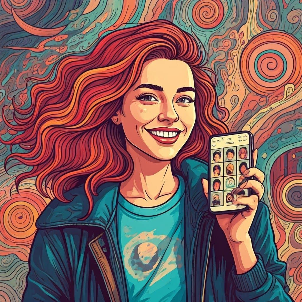 Vibrant City Girl Chooses Perfect Profile Pic in Psychedelic...