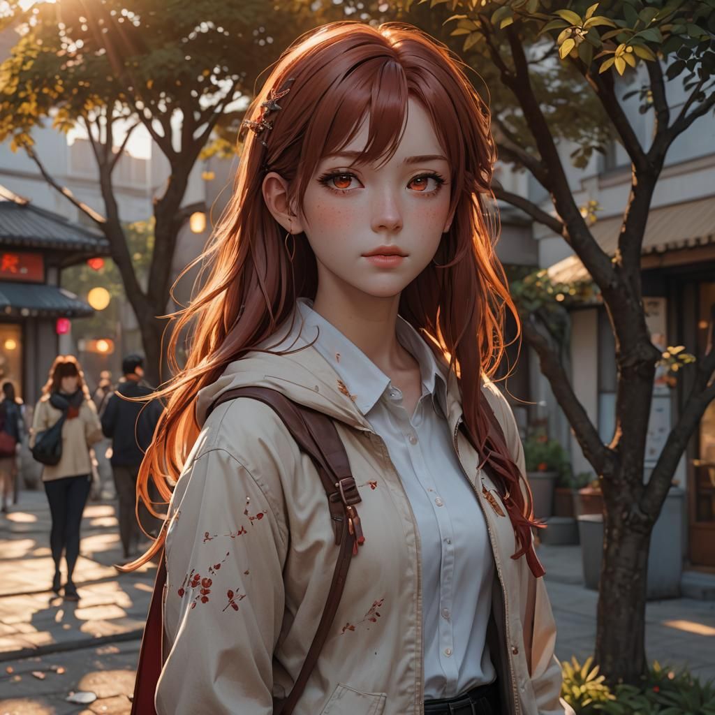 Anime Girl at Golden Hour in 3D